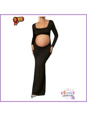 Maternity Photoshoot Long Sleeve Maxi Dress Backless Bodycon Fishtail Gown